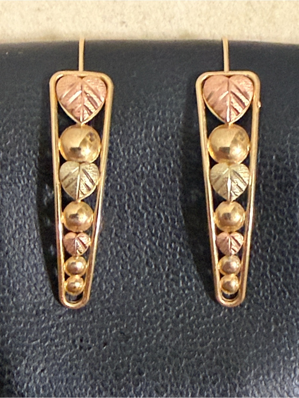Vintage CCO 10K Tri-Color Gold Black Hills Dangle Earrings